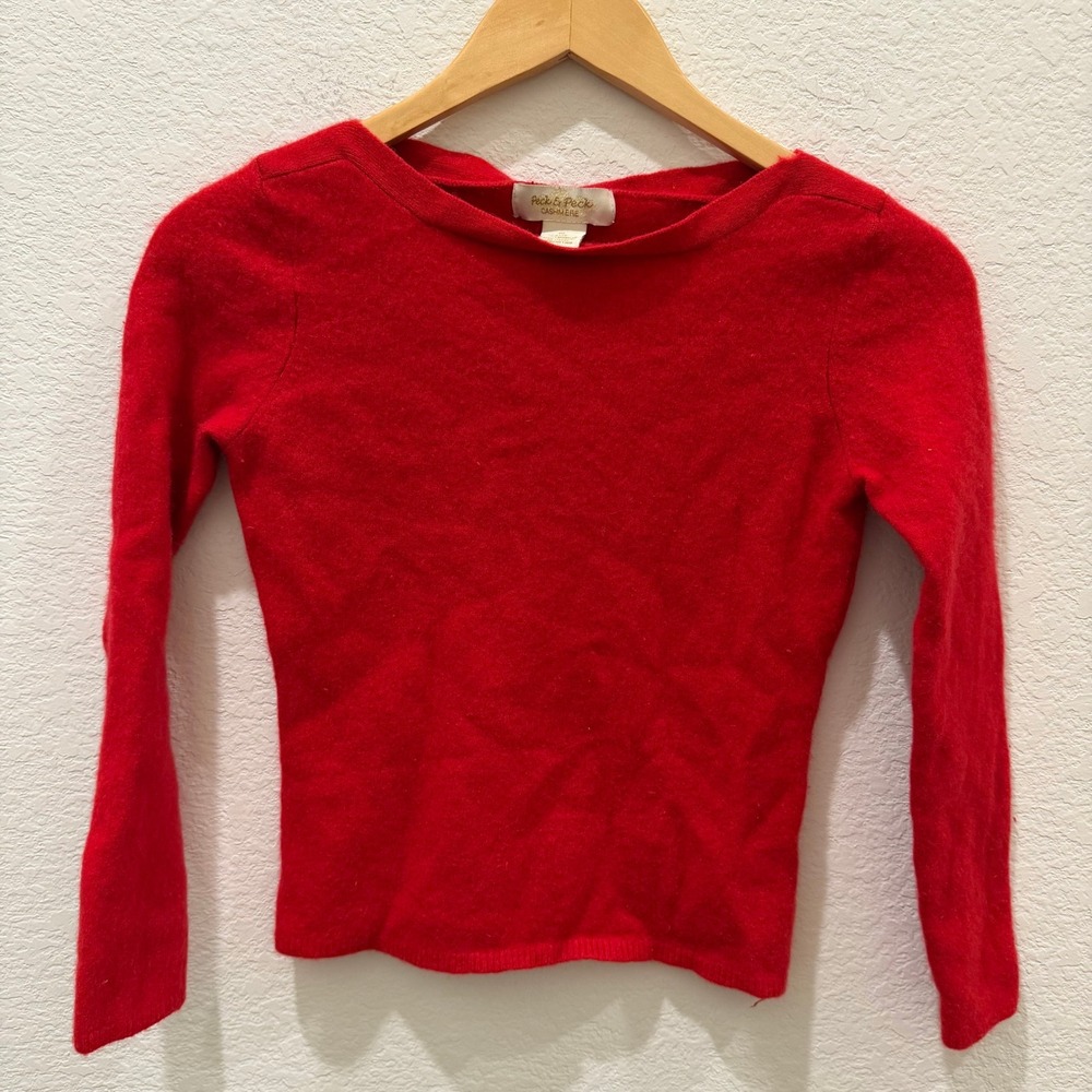 Peck & Peck Cashmere Sweater Womens Medium Red Boat Neck 2-Ply Long Sleeve Knit